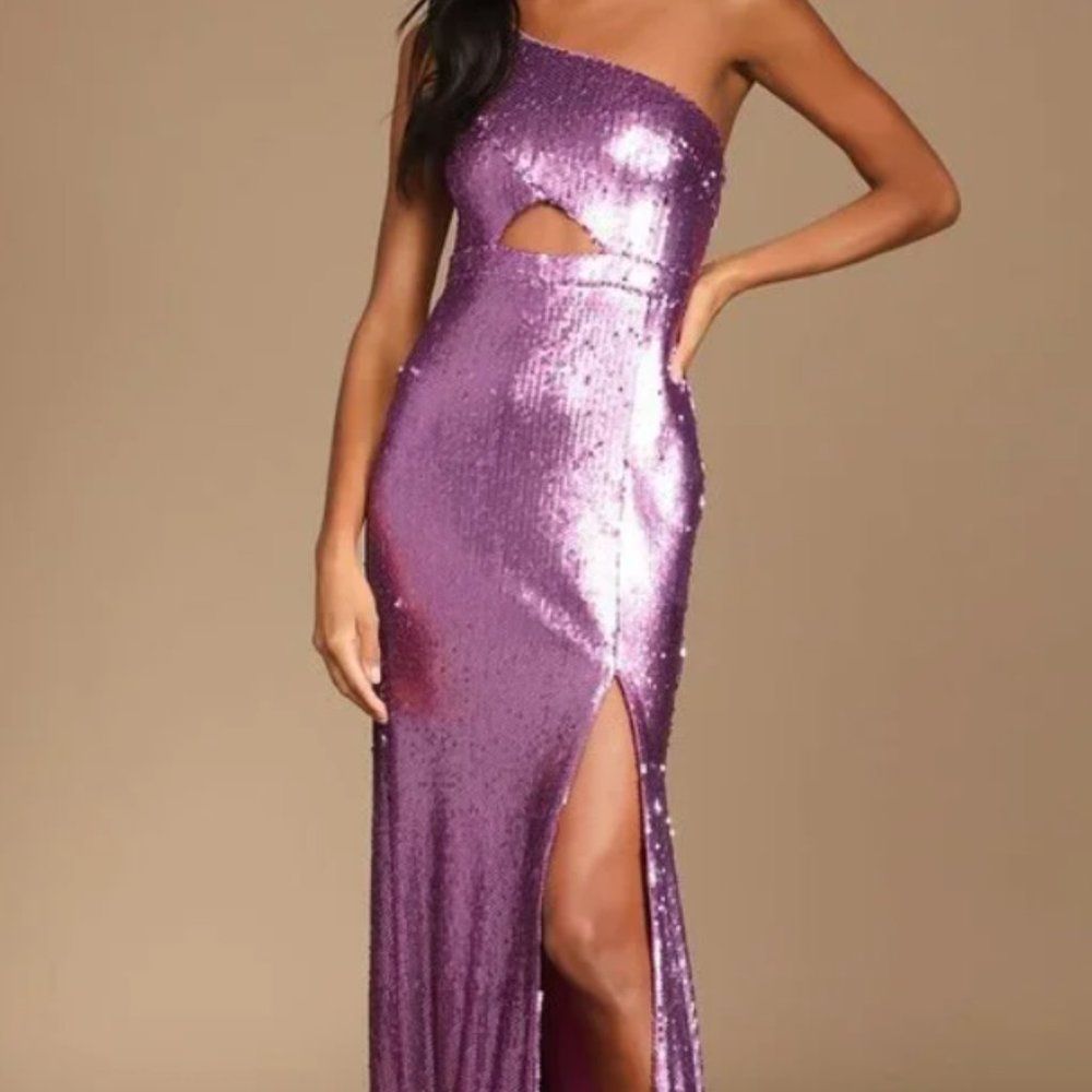 Lulus Purple/Pink Sequin One-Shoulder Cutout Mermaid Maxi Dress - Size S